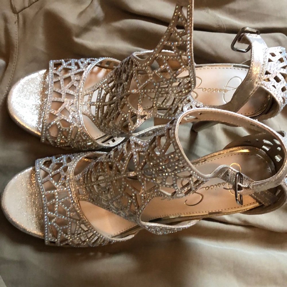 Jessica Simpson gold jeweled heels